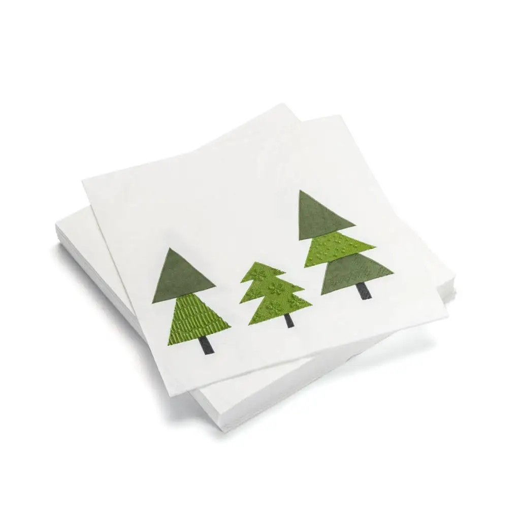 Custom Printed Fancy Christmas Tree Foil Disposable Paper Napkins Serviettes 2-3ply Paper Napkin Unbleached Wood Pulp