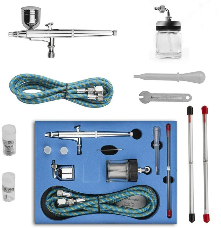 Gravity Feed Airbrush Kit, 134K 0.2mm / 0.3mm / 0.5mm Dual Action Airbrush Paint Spray Gun Set for Cake Decoration, Makeup