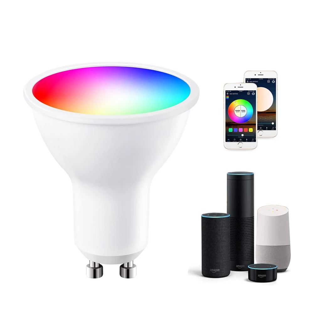 Factory Sales Smart Bulb GU10 Tuya APP Controller Wifi 5W RGBW Lighting Ampoule Alexa Compatible With Google Assistant For Home