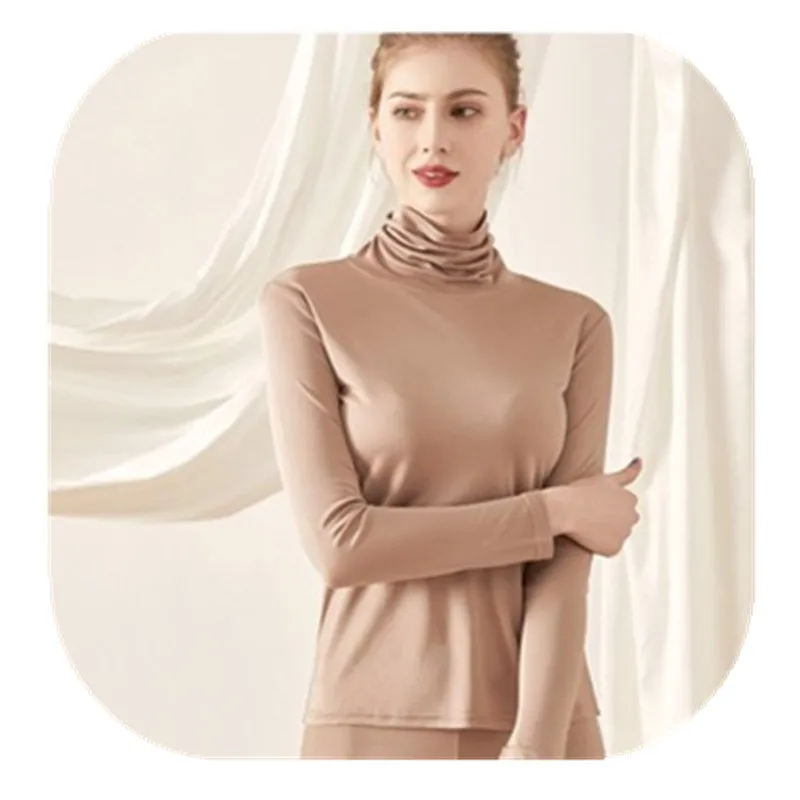 Зимнее термобелье из шелка тутового шелкопряда, Женские топы с длинным рукавом, базовая одежда