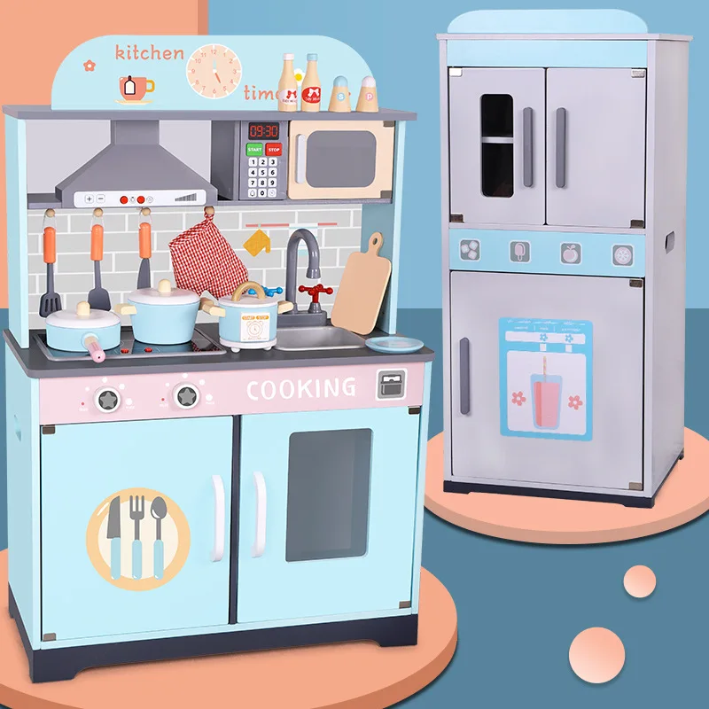 2021 New Pretending Fruits Vegetables Cutting Blue Wooden Big Kitchen Toy children furniture sets