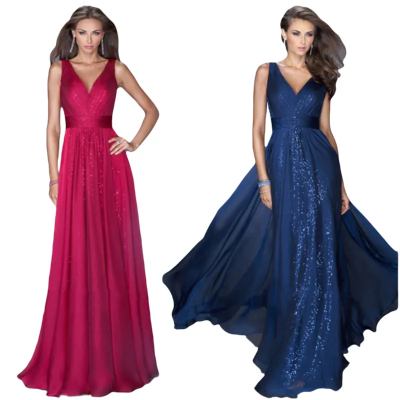 Hot Sale New Elegant Beaded Sleeveless Party Bridesmaid Prom Ball Gown Long Evening Dress