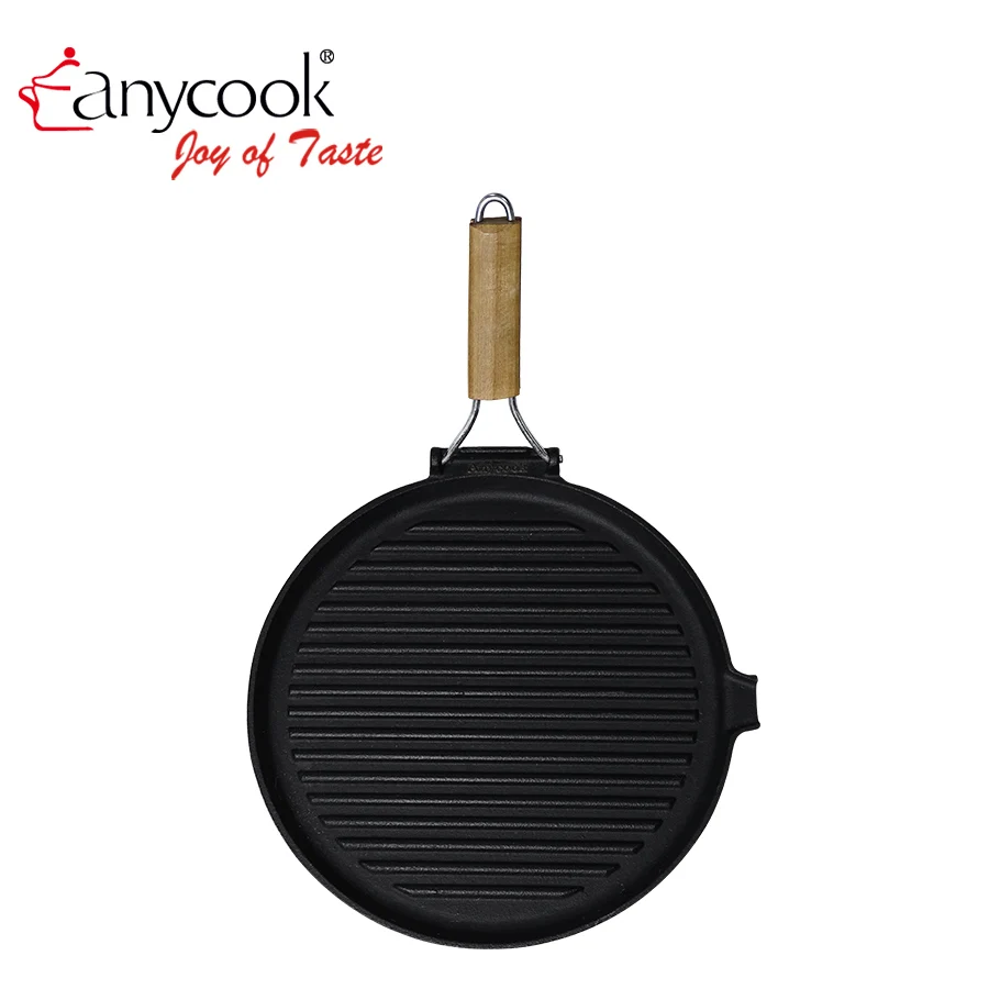 Multipurpose Steak Frying Pan Wooden Handles Cast Iron Non Stick Grill Deep Square Griddle Pan Ultralight Cooking Pans Outdoor