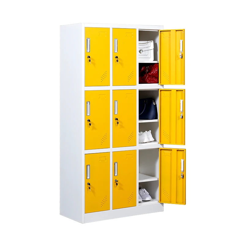 lockers gym Factory Direct Colorful 9 Door Steel Cabinet Locker Metal Wardrobes School Clothes Cabinets