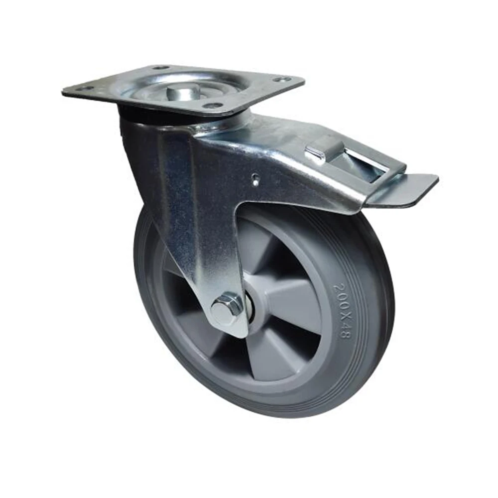 Industrial 160 200 mm Swivel TPR Grey Rubber Caster Wheels Handling Trolleys Castors