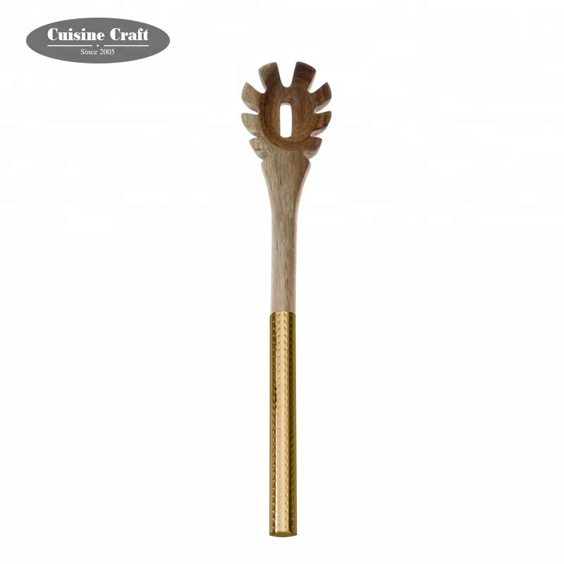Housewares kitchen acacia wood kitchen utensil set with new hammered handle