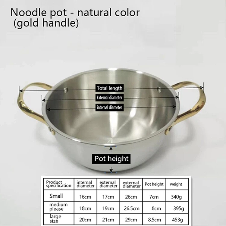 Multifunctional Korean Style Gold Silver Noodle Pot Double Ear Soup and Stock Pot Cooking Pot Cookware Pans Sets