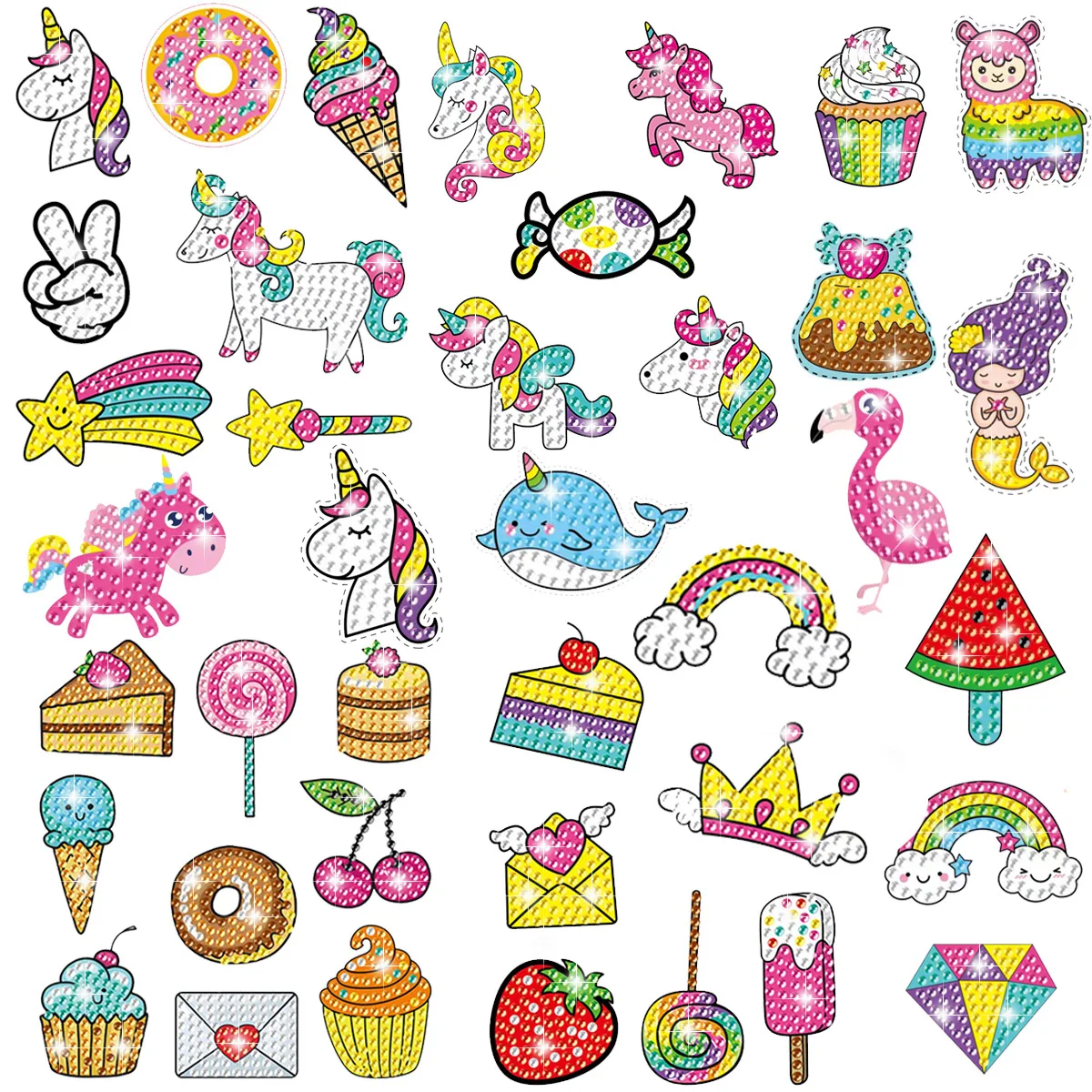 5D Diamond Painting Stickers Sets Cartoon Lollipop Ice Cream Unicorn Strawberry Mosaic Stickers DIY Creative Crafts Kids Gift
