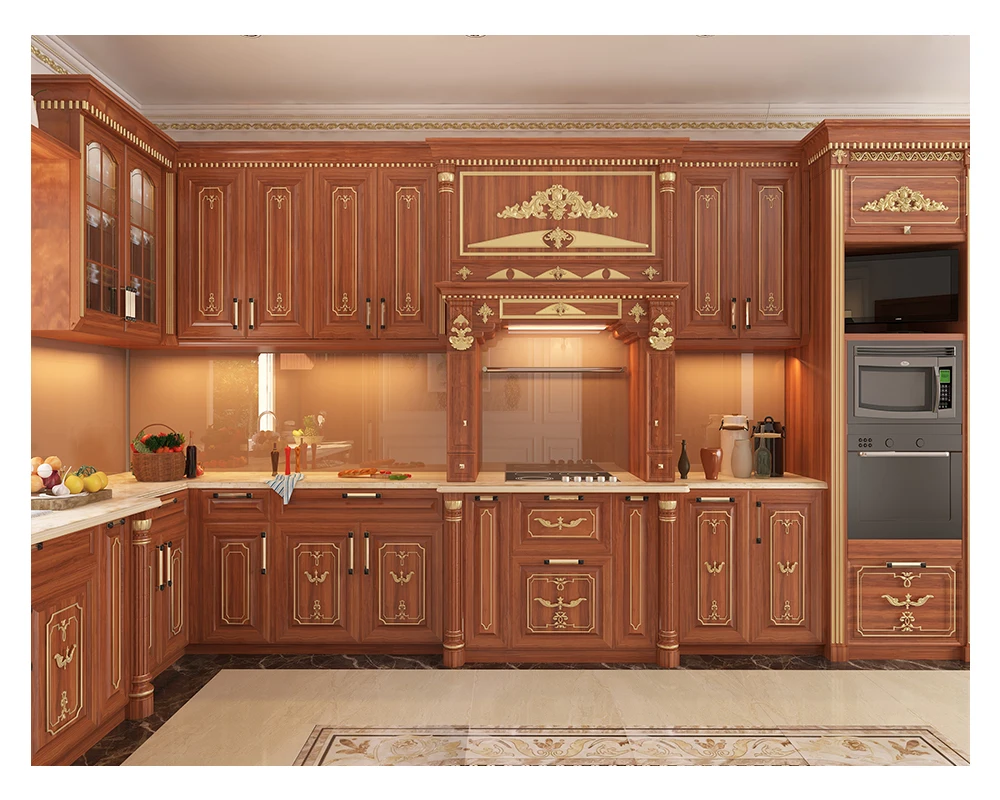 China Factory Custom Thailand Oak Burma Teak Solid Wood Kitchen Cabinets