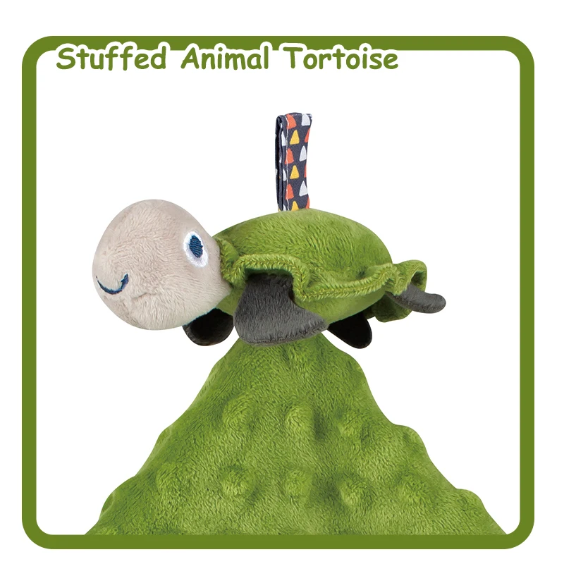 Baby Sensory Stuffed Tortoise Loveys Comforters Snuggle Security Blanket with Teething Toys Textured Tags