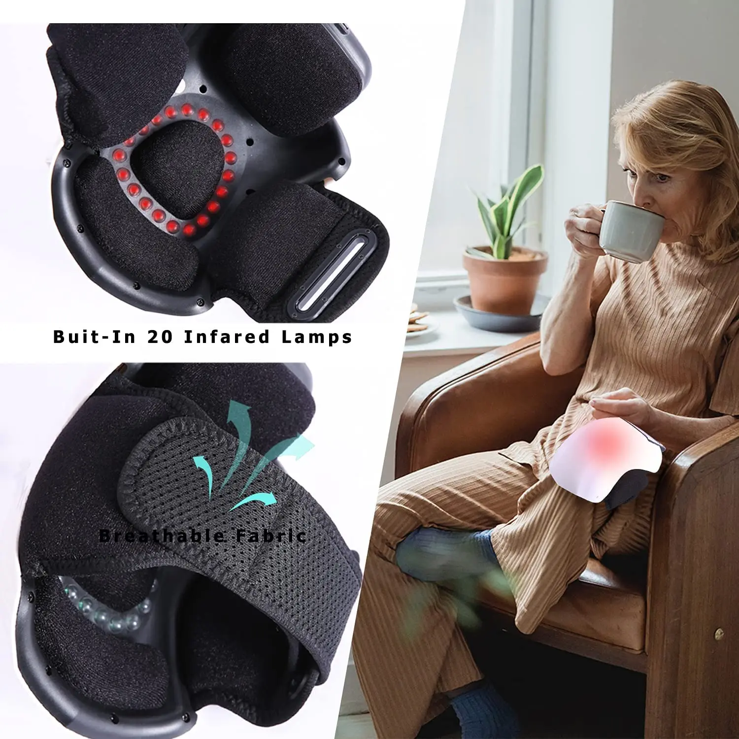Rechargeable Electronic Smart Vibrating Knee Massager with heating Pain Relief for Swelling Stiff Joints Stretched Ligament