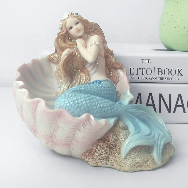 ODM kawaii Mermaid Crafts resin statue polyresin mermaid decoration in home office table  folk craft