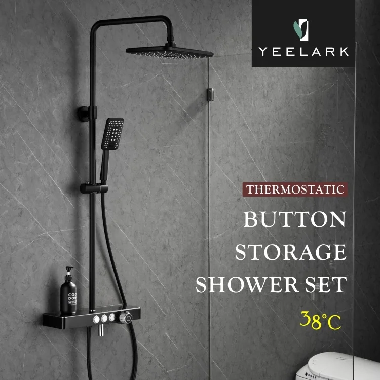 Factory Price Bathroom Thermostatic Matte Black Wall Mounted SUS304 Rainfall Hot and Cold Water Mixer Bathroom Shower Faucet