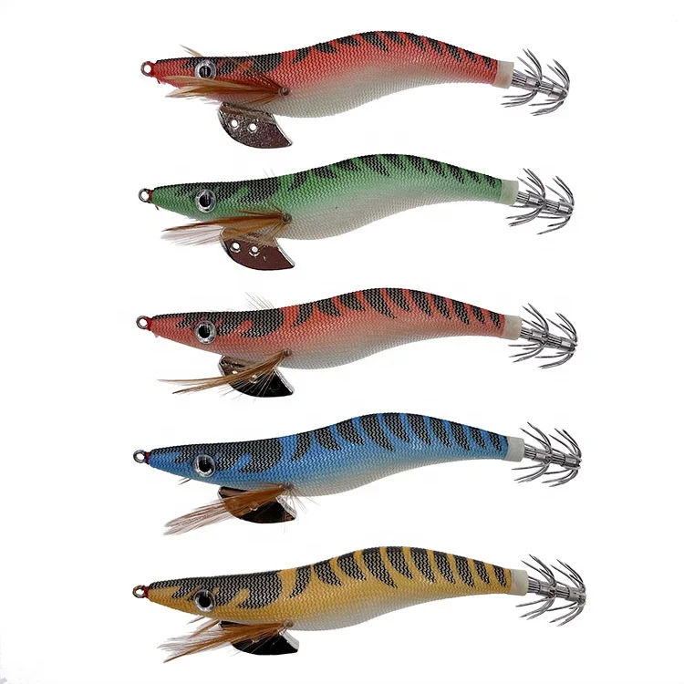 Luminous hard plastic wood shrimp egi squid jig cuttlefish octopus fishing lures with umbrella hooks