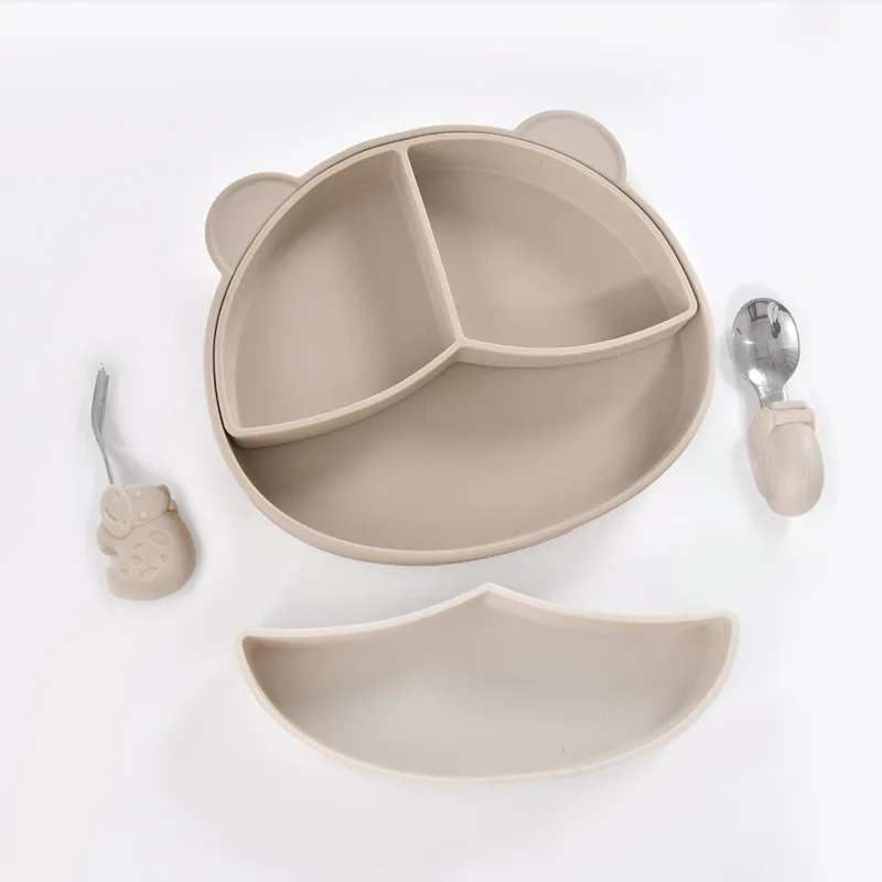 Baby Divider Plate Detachable Baby Food Bowl Cartoon Bear Silicone Tableware Set silicone plate baby