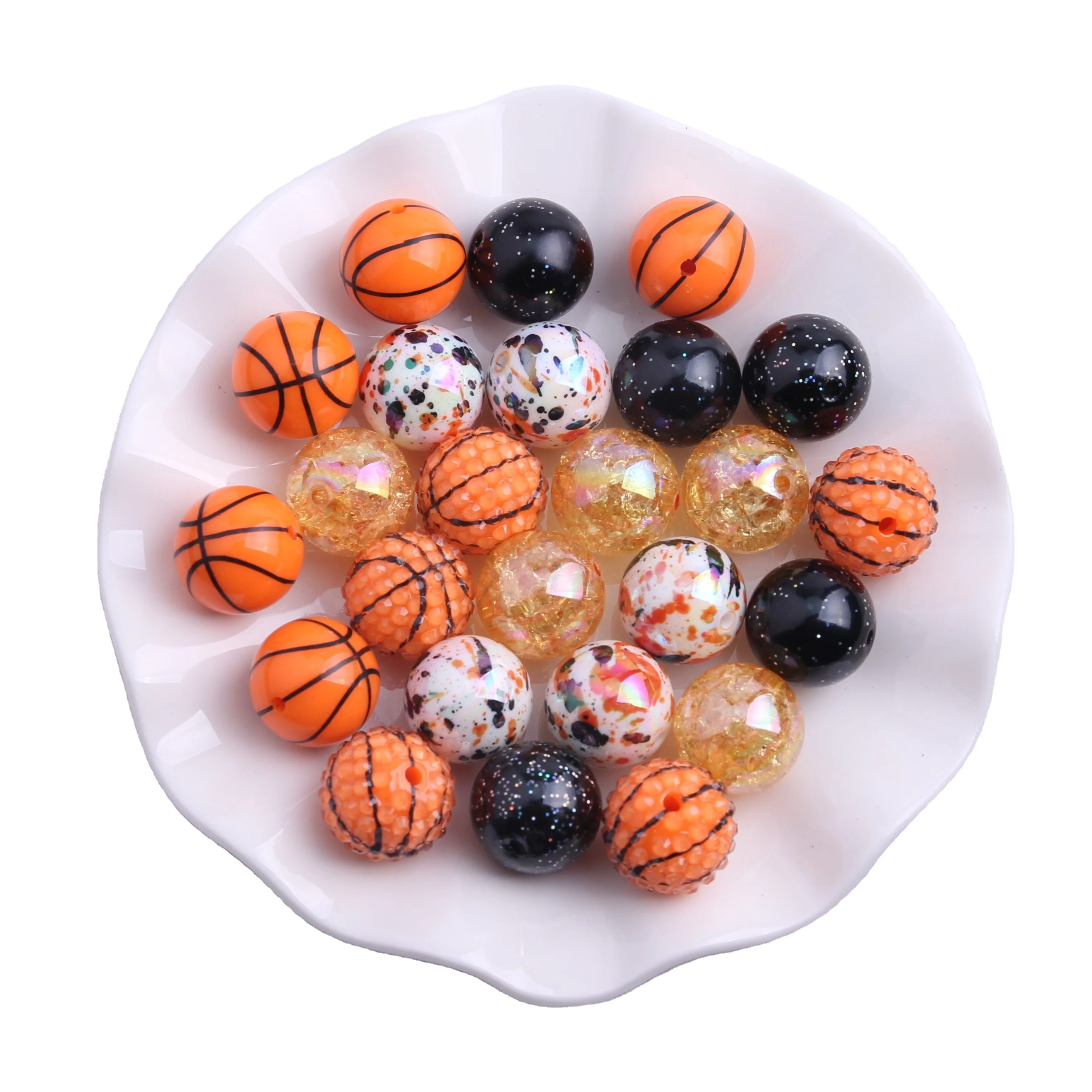 AM-033  100pcs Pack  Colorful Custom Chunky Large  Mix  Acrylic Basketball  Beads  for Kids Girls Jewelry Making 20mm