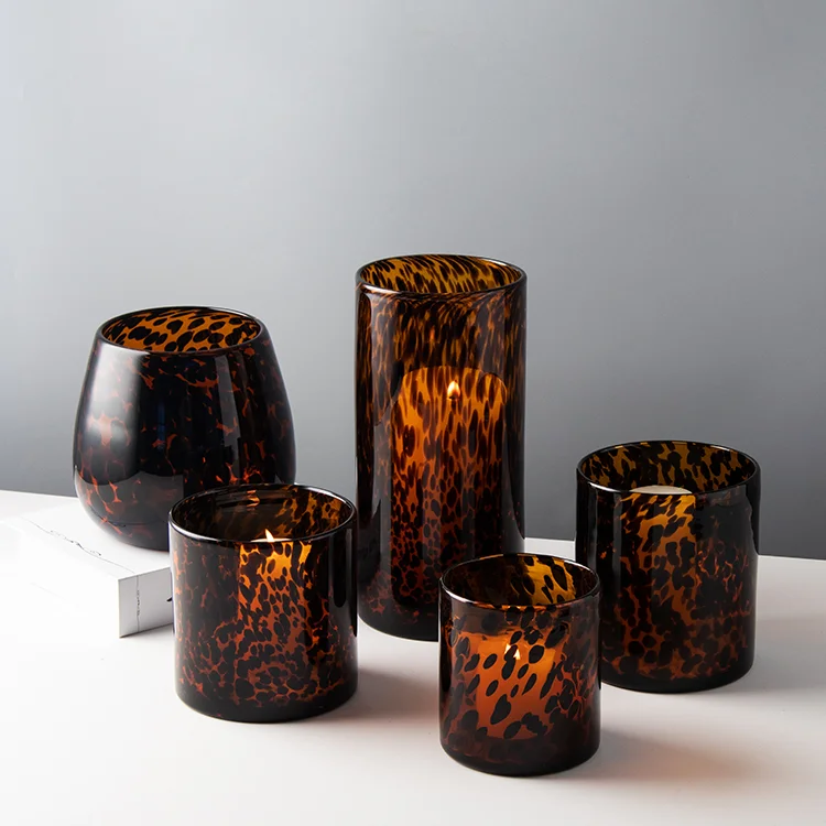 Wholesale Modern Eco-Friendly Multicolor Crystal Glass Candle Holder Leopard Glass Candle Holder