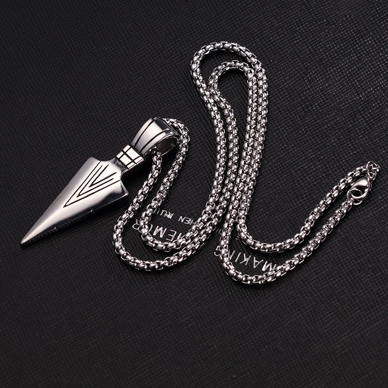 Vintage Stainless Steel Pendant Jewelry Hiphop Long Chain Spearhead Necklace Punk Style Arrowhead Necklace for men