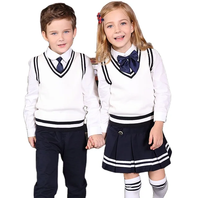 Woven child dress school uniform Primary/Middle school uniform suit Sweater Vest design school uniform For Spring And Autumn