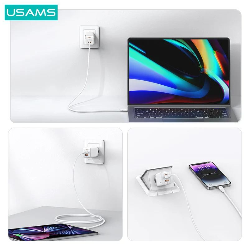 USAMS CC180 65W GaN PD Universal USB Type C Fast Portable Laptop Cell Phone Wall Charger Adapter
