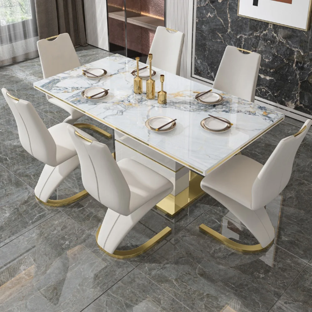 Newte Dining Table Chair Set Marble 6 Person Dining Table Dining Room Furniture Modern Luxury Home Furniture Stainless Steel