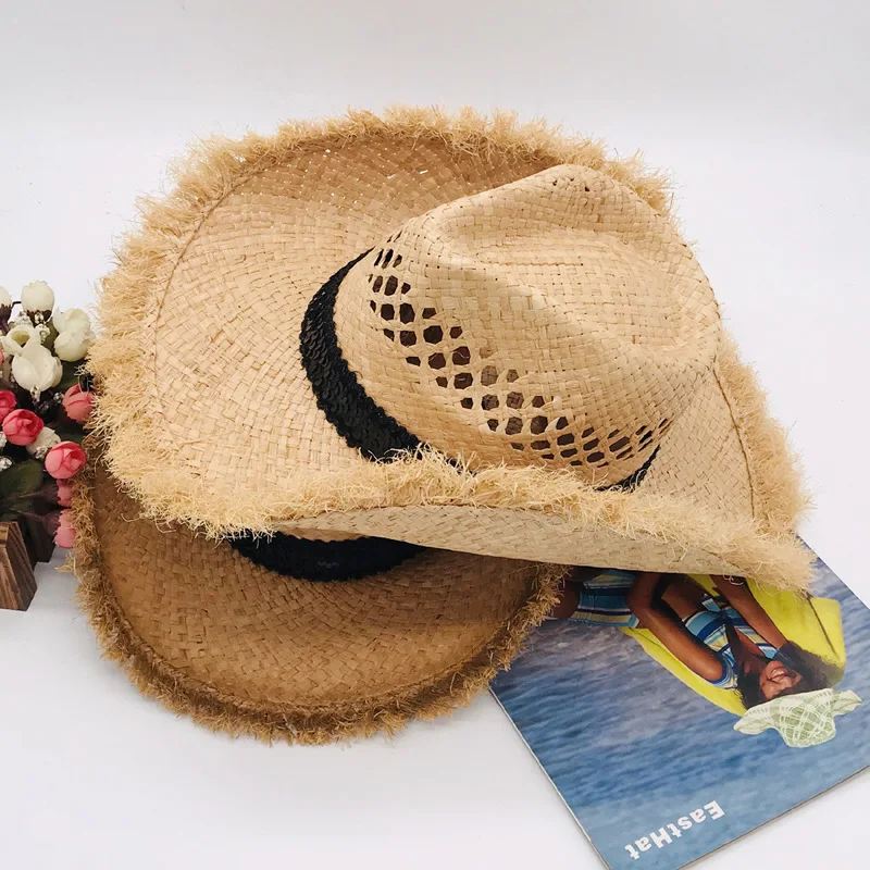 Fashion Wire Curls Straw Hat Ribbon Flash Design Summer Wide Brim Lafite straw hat