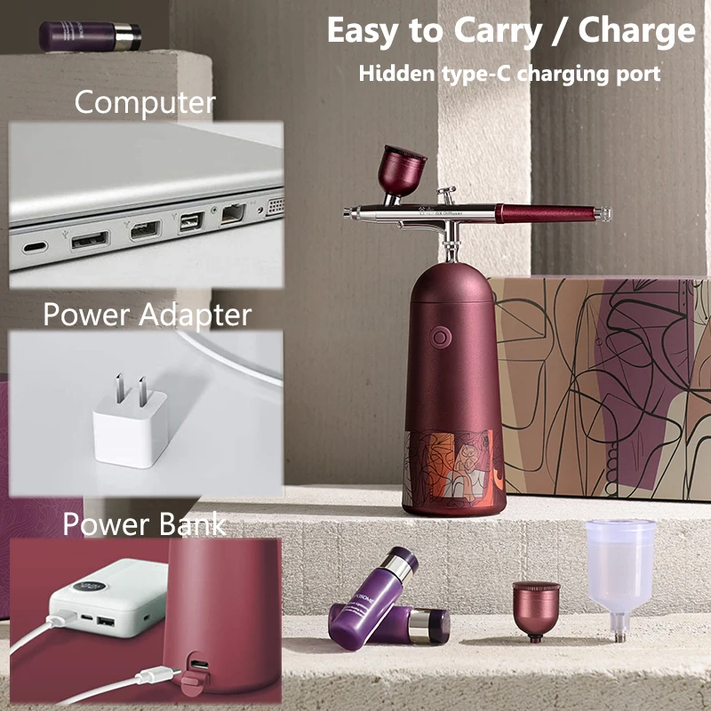 Pink Top 0.3mm Air Compressor Kit Airbrush Paint Airbrush Airbrush for Nail Art Tattoo Craft Cake Nano Mist Sprayer