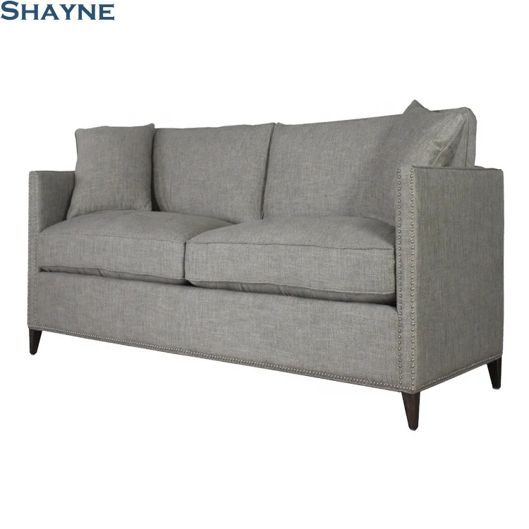 300000 SKU ODM Shayne Luxury Customize American Living Room Furniture Gray Fabric Vintage Sofa Set 2 Seater