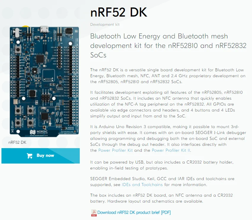 nRF52-DK Bluetooth Low Energy and Bluetooth mesh development kit for the nRF52810 and nRF52832 SoCs