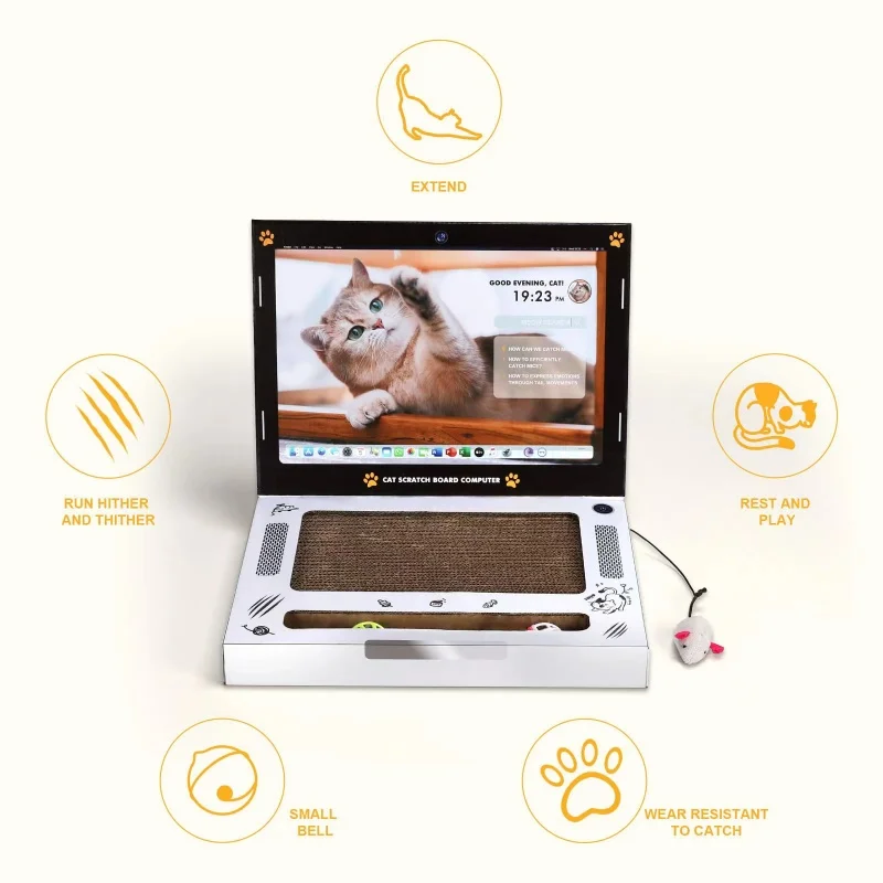 Wholesale Foldable Corrugated Cardboard Cat Scratcher Pad Laptop Scratcher Cat Toy With Plush Mouse Cat Teaser and Ball