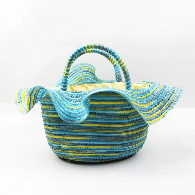 Niyang bag factory handmade women girls lace paper straw braid stitching color handbags beach travel Lotus leaf fairy straw bag