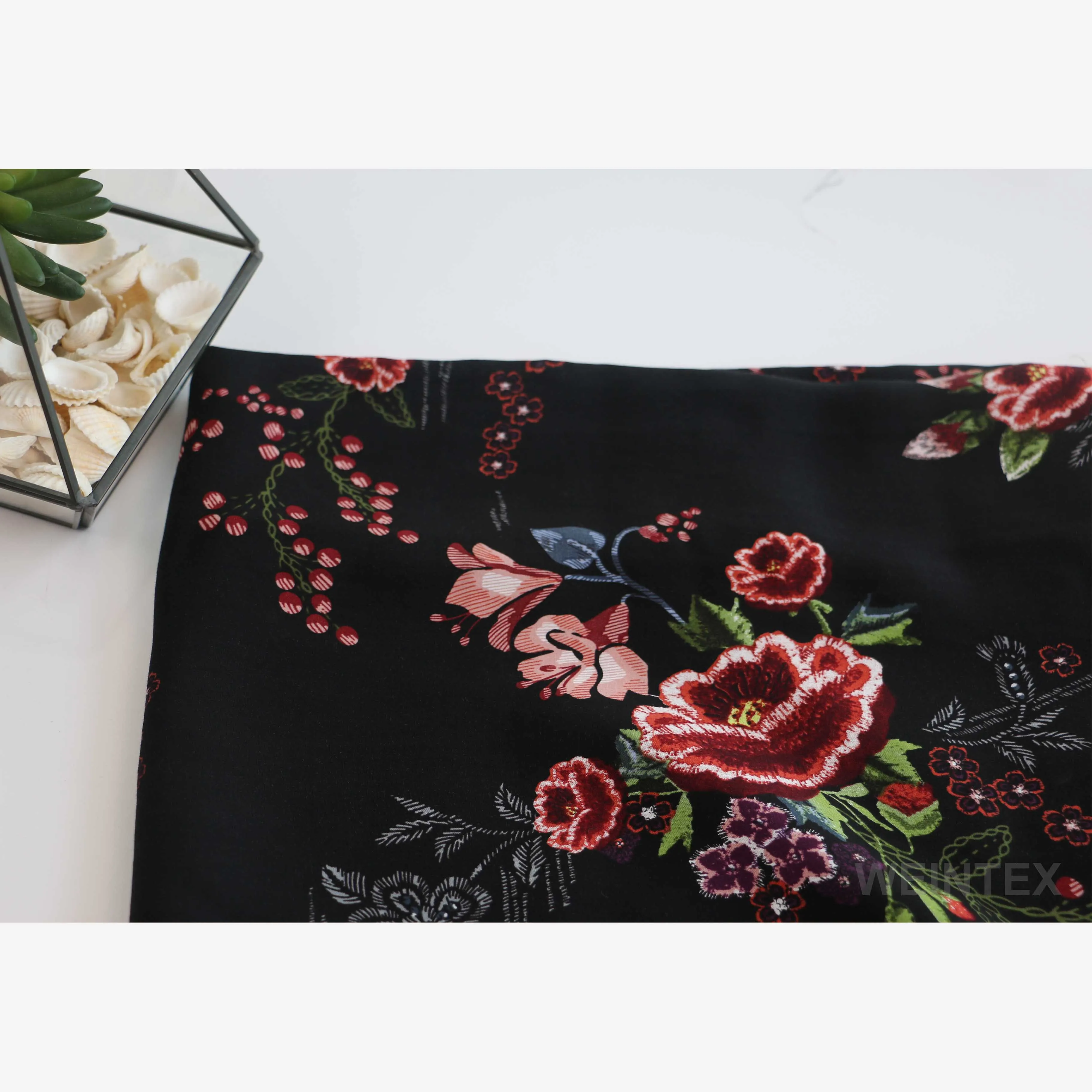 
WI-R01-92649 100% rayon fabric rolled 3068 stock rayon flower printed per meter for dress 