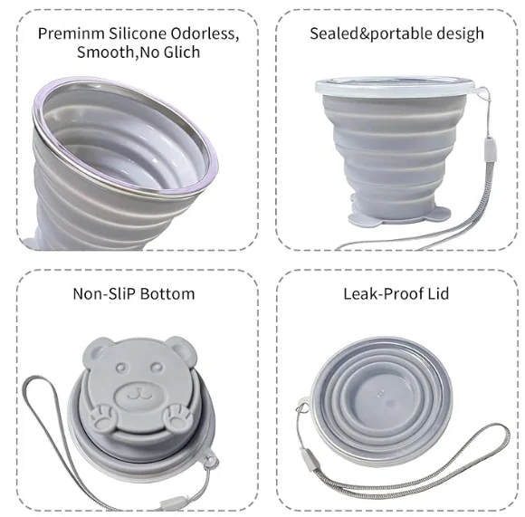 Silicone Collapsible Cups for Traveling 270ML Portable Collapsible Travel Cup Folding Camping Cup with Lids