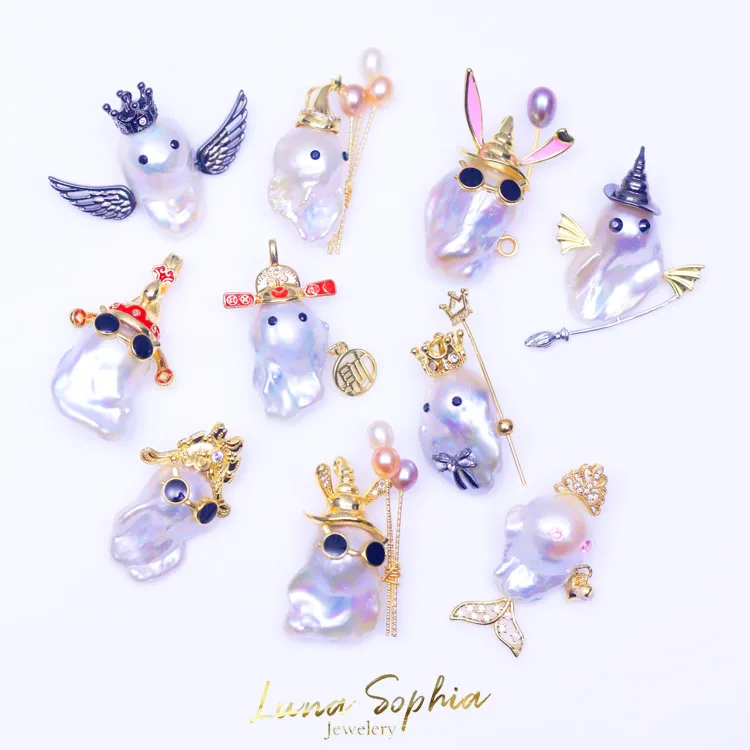 2021 Latest Version Hallowmas Lovely Style Baroque Natural  Pearl Little Monster Pendant