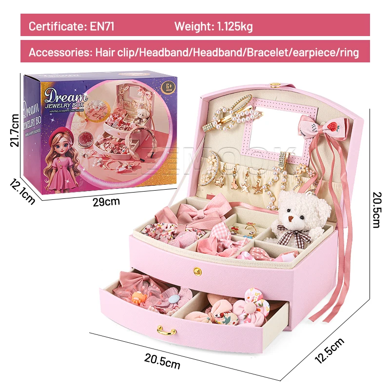 Leemook Custom 48Pcs Fashion Girls Hair Accessories Waterproof Exclusive Hairpin Rope Girls Makeup Box