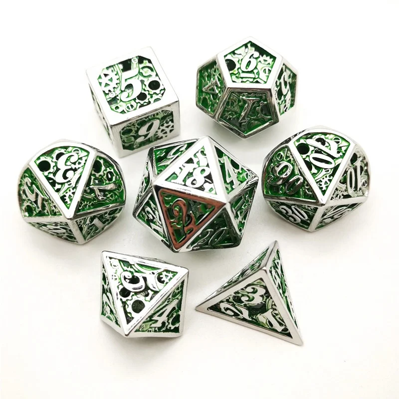 Многогранные металлические кости DND медные с вырезами игральные
