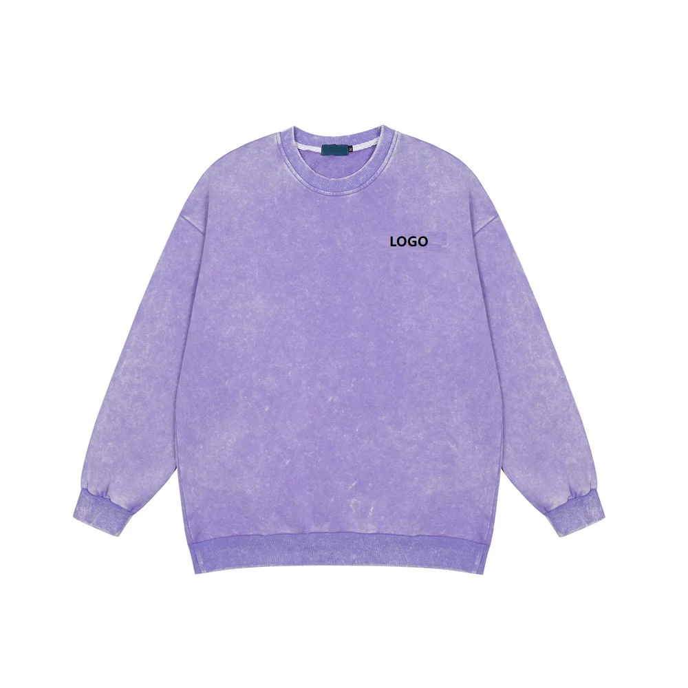 Custom Oversized Crewneck Cotton Sweatshirt Vintage Washed Heavyweight Thick Unisex Sweatshirt Black Hoodies Sweatshirts Jumper