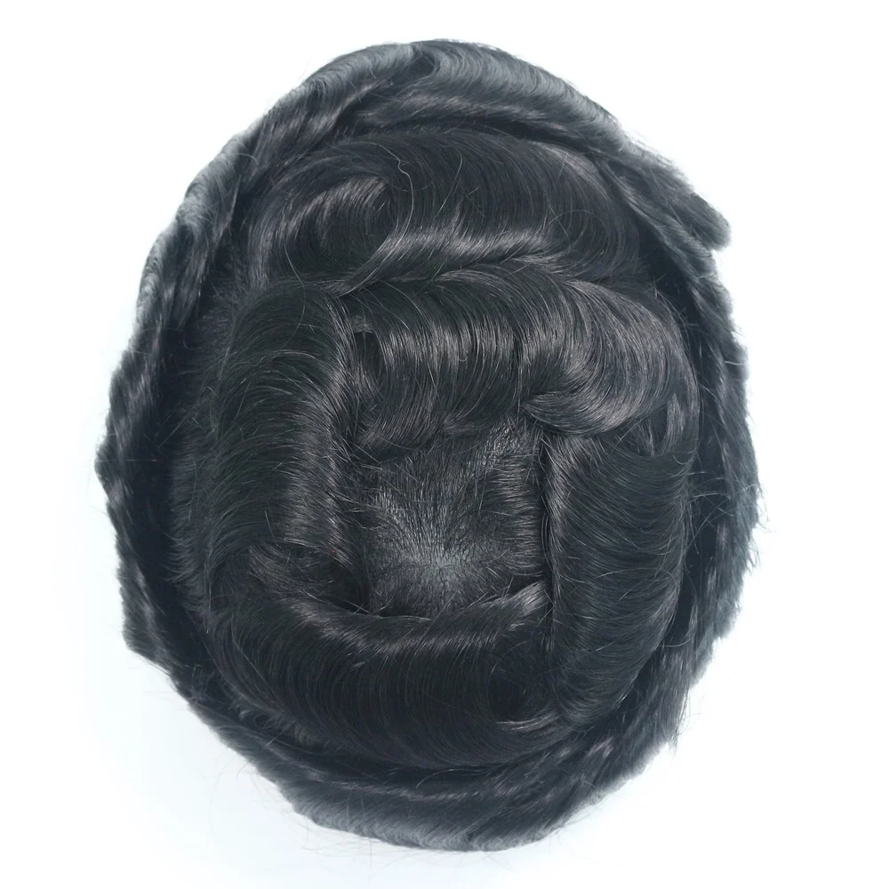 Natural Hairline Super Thin Skin V-loop Indian Human Hair Men Toupee Replacement for Men