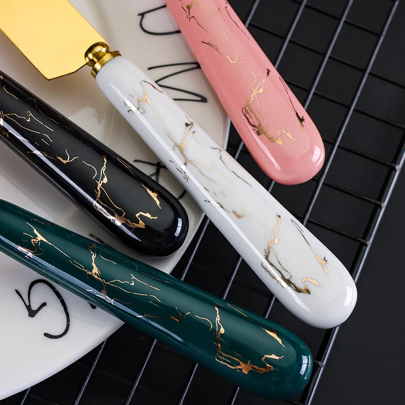Party Wedding ceramic handle cake server cake knife set with box gold-plated Cake knife shovel and pizza shovel butter knife