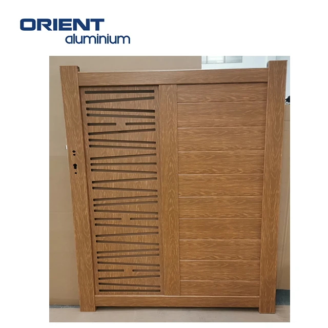 Aluminum Wood Grain Privacy Fence Gate/Garden Gates High Quality Garden Main Gate Design Driveway Security