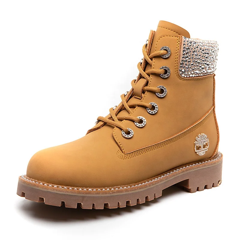 New stylish ankle leather boots women rhinestone fashion winter boots ladies