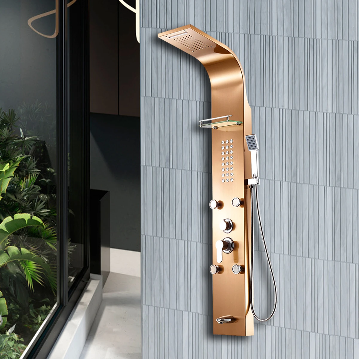 YUNDOOM OEM Golden Brushed Wall Mount Column Towers Stainless Steel Wall Mount Shower Panel For Bathroom Massage Shower Panel