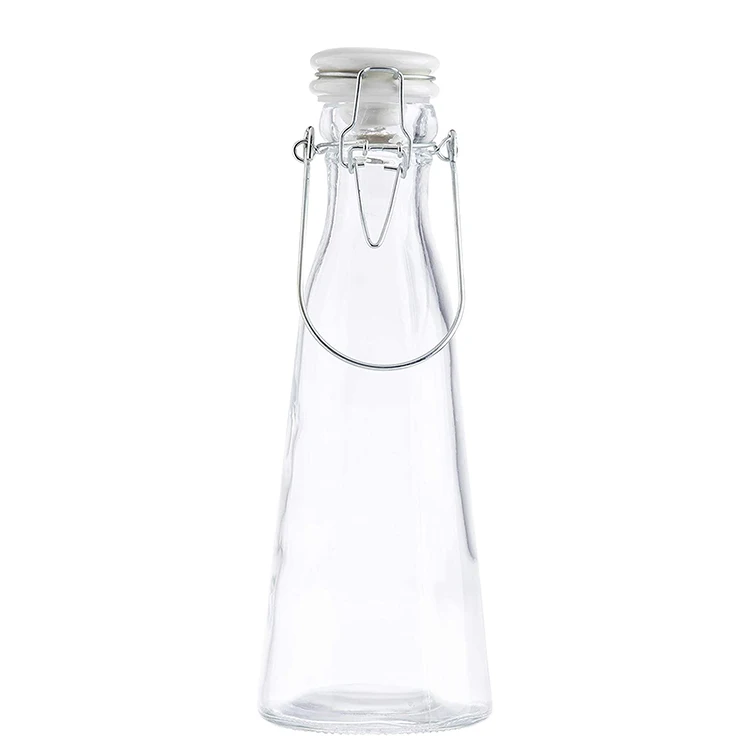 500ml 1000ml cone shape ceramic swing top cap glass carafe for milk fruit juice beverage