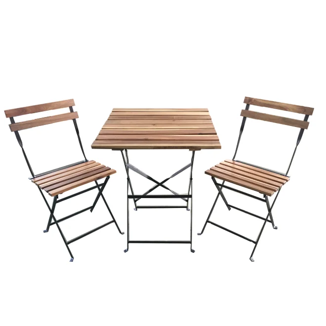 Outdoor French Cafe Bistro Metal Folding Side Chairs with wood slats Garden chairs