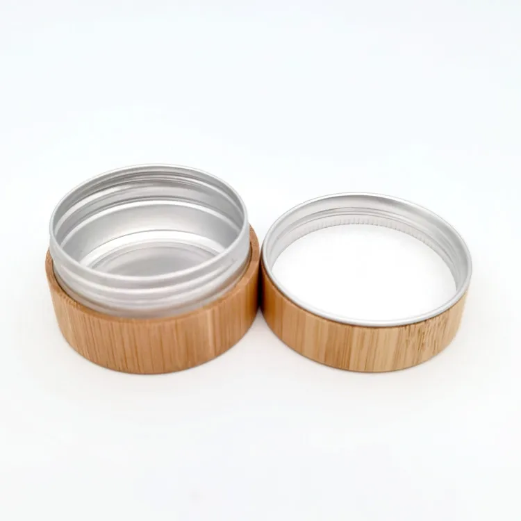 Natural bamboo skin care cream jar with aluminum inner facial mask container wooden cap lid 15g 20g 30g 50g 80g 100g 150g 200g