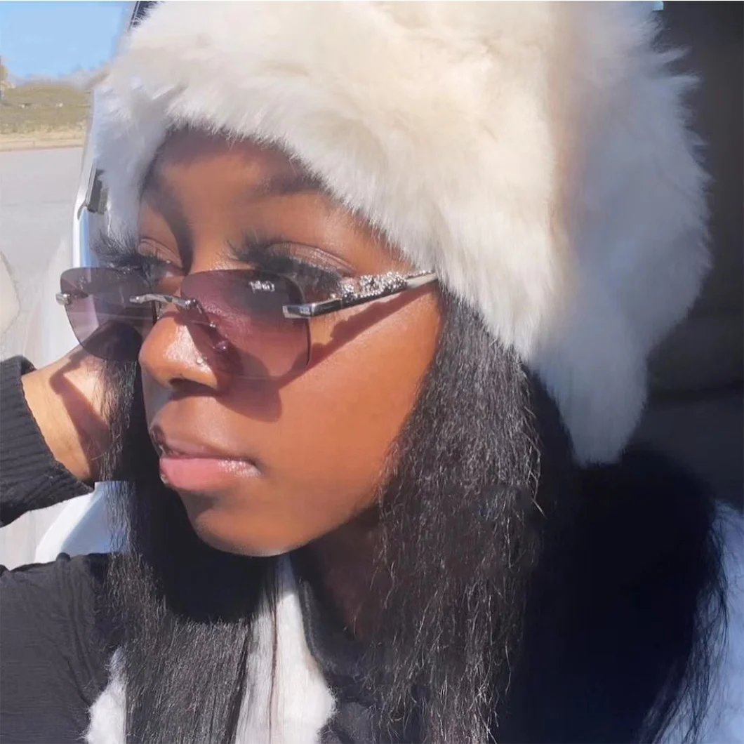 2572 New Metal Leopard Men Frameless Glasses Rimless Rectangular Sunglasses For Female