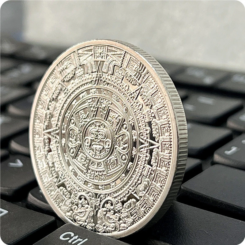 Оптовая продажа сувенирные монеты тонкая серебряная двухсторонняя металлическая памятная монета Maya Mexican с акриловым футляром