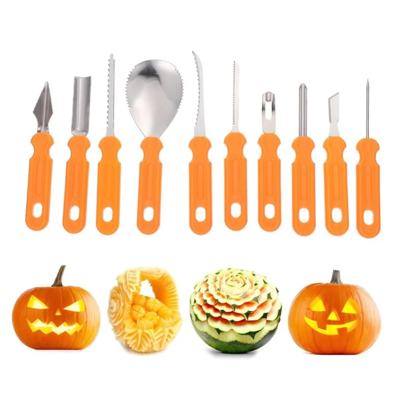 Fruit Decorating Carving Tools 10 Piece Halloween Stainless Steel Pumpkin Carving Tools Kit