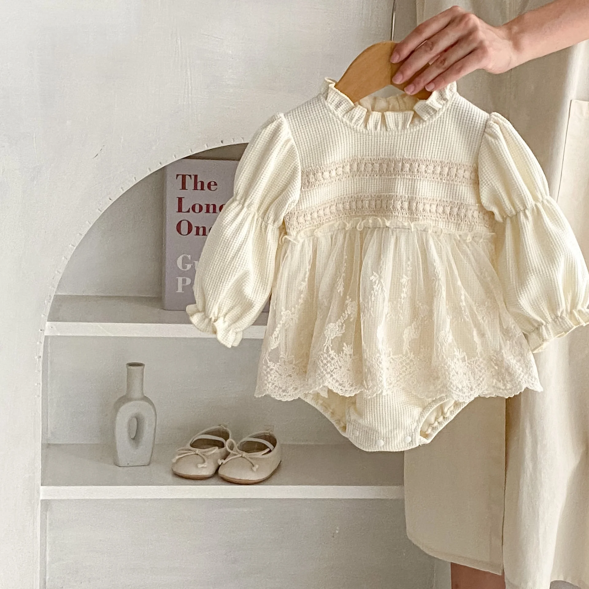Summer newborn girls long sleeve plaid jumpsuit baby girls lace ruffles princess romper for kids clothes