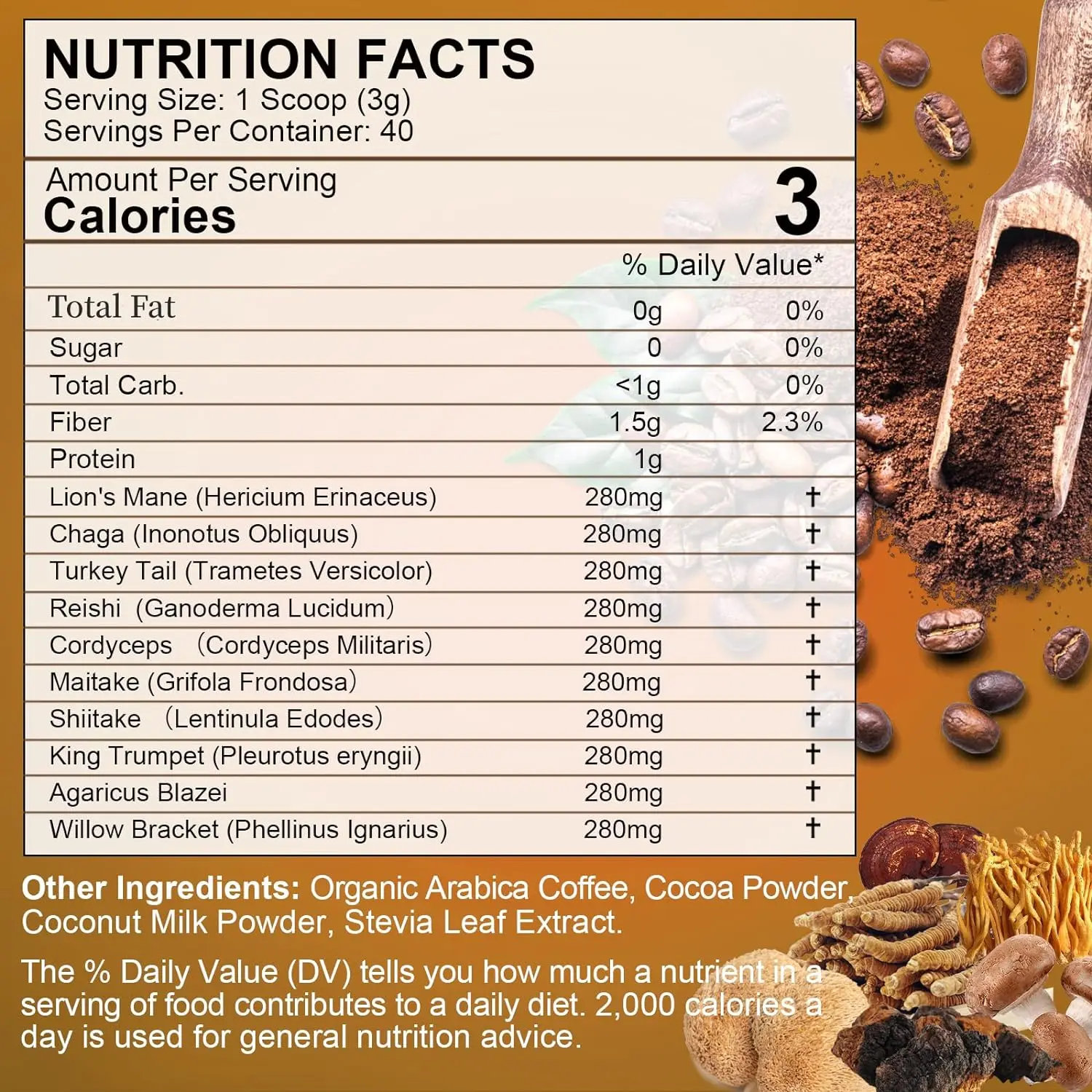 OEM Wholesale Organic Mushroom Canned Instant 10 in 1 Reishi Mushroom Coffee Powder For Health Life